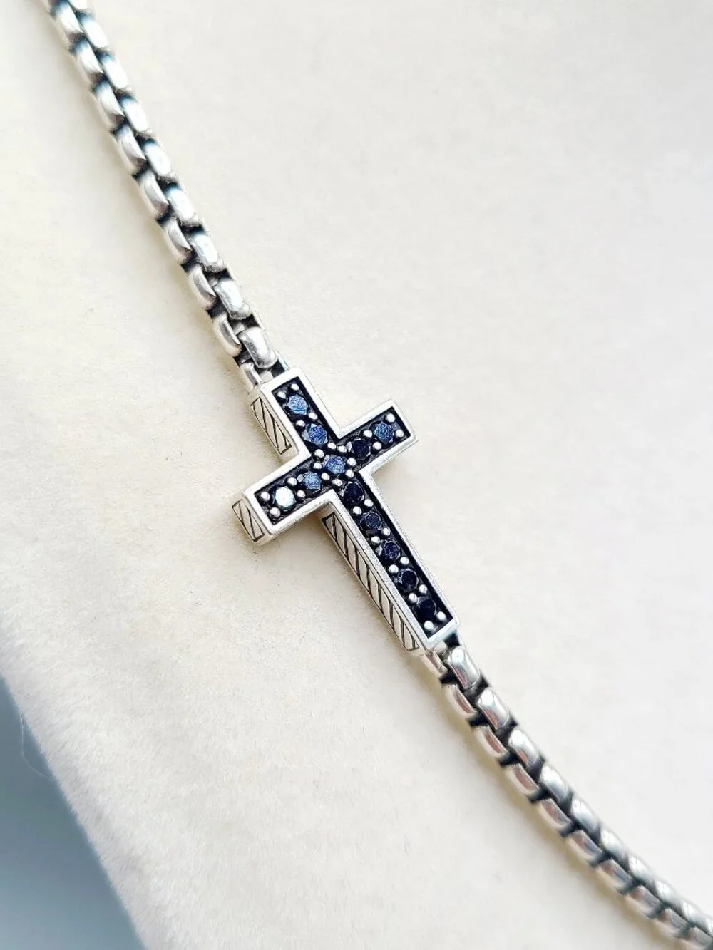 David Yurman Cross Station Necklace w/ Pavé Black Diamonds - 3.6mm - 22